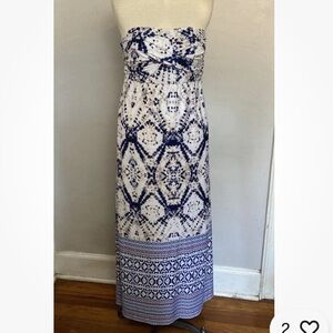 12-3 Soma Maxi Dress Soft Lounge Large White Built In Bra Strapless